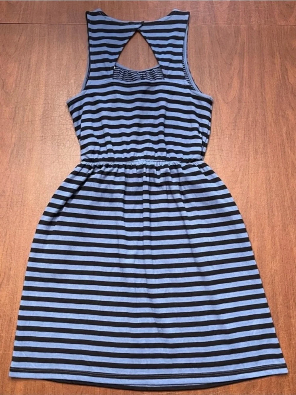 LOFT NWT Black Strip Blue Stretch Knit Sundress Cut-Out Back Tank Style Dress XS - Picture 3 of 12